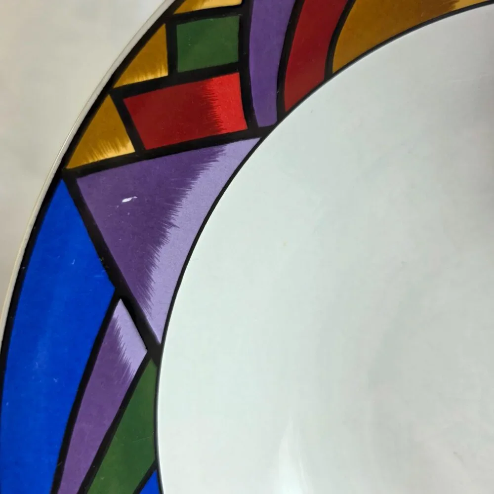 Sakura Sunset Mountain Serving Bowl White with Multicolor Border